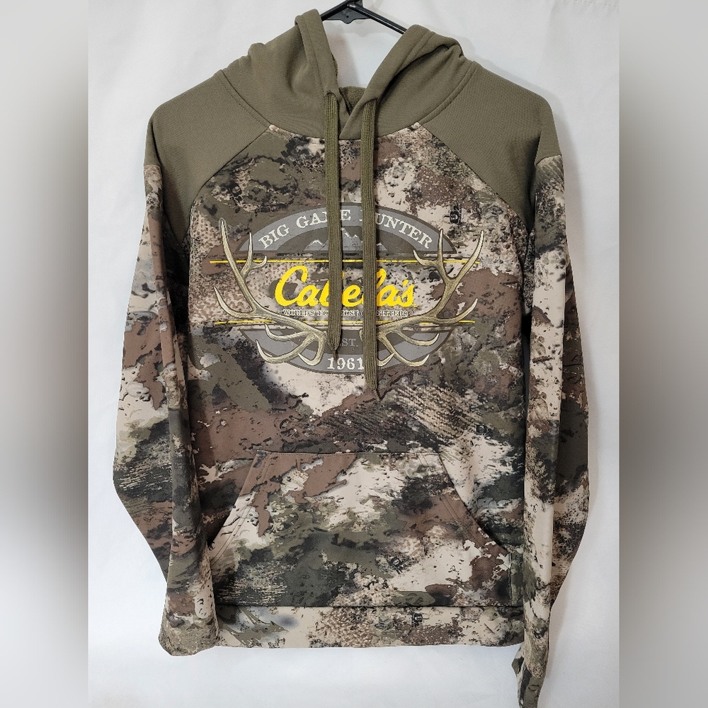 Cabela's Green Real Tree Camo Mens Medium Big Game Hunter Logo Hoodie Sweatshirt